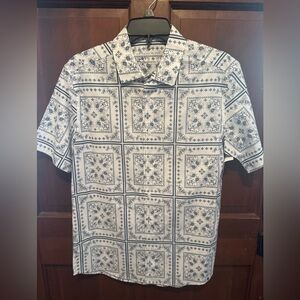 Southern Proper Blue and White Patterned Button Down Shirt